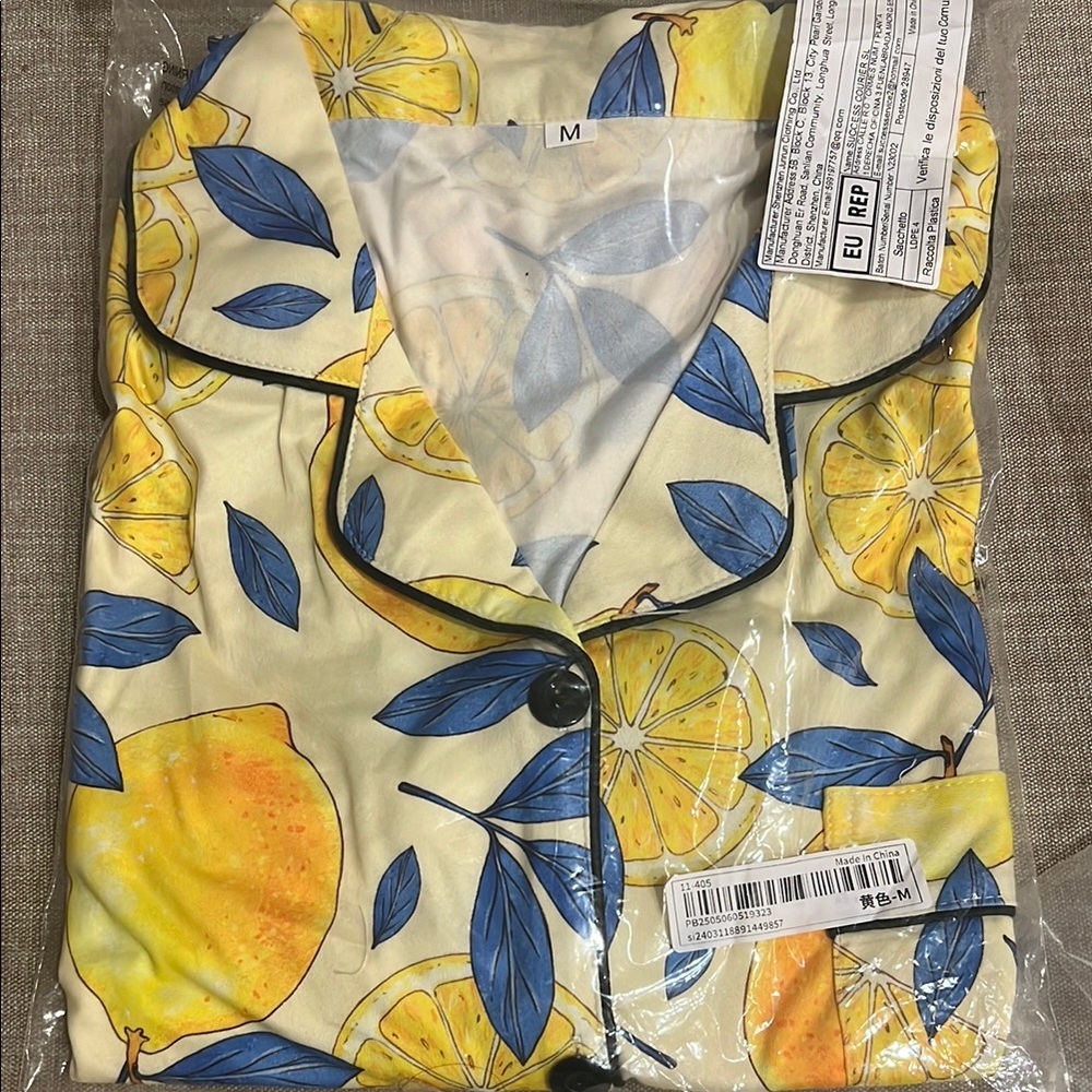 Lemon Print Pajama Top and Shorts